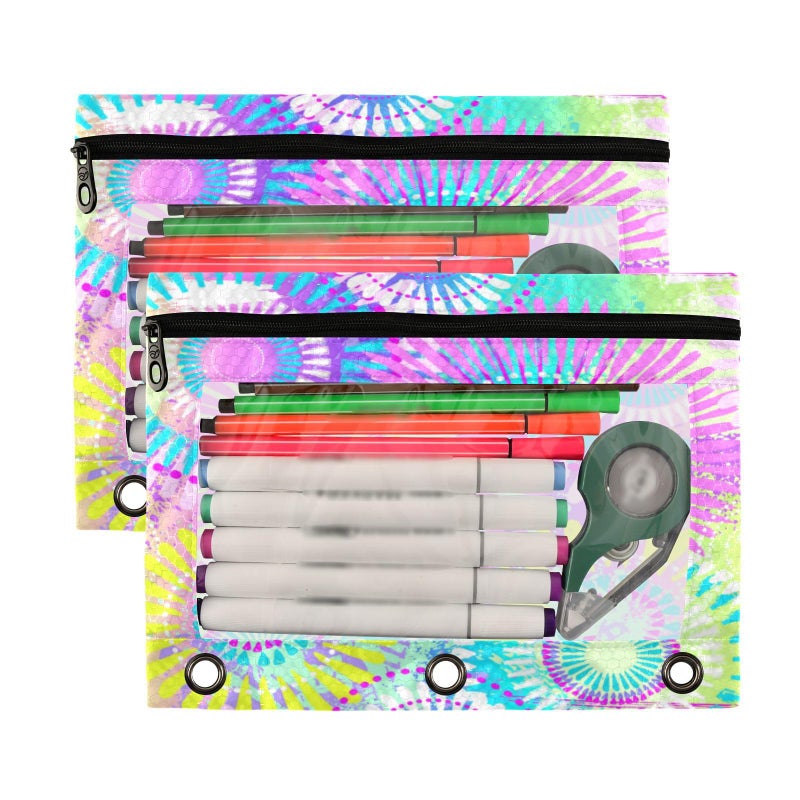 Kcldeci Pencil Pouch for 3 Ring Binder  Girls Flowers Colorful Binder Pouches with Zipper Bulk  Pen Holder Case with Clear Window School Class Office Organizers  2Pack - Image 2